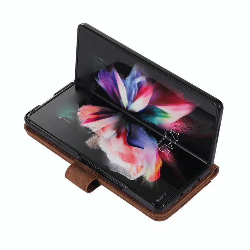 For Samsung Galaxy Z Fold4 Horizontal Flip Leather Phone Case with Pen Slot(Brown)