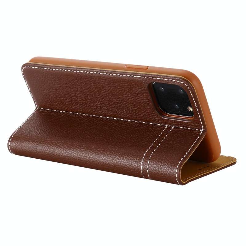For iPhone 11 GEBEI Top-grain Leather Horizontal Flip Protective Case with Holder & Card Slots(Br...