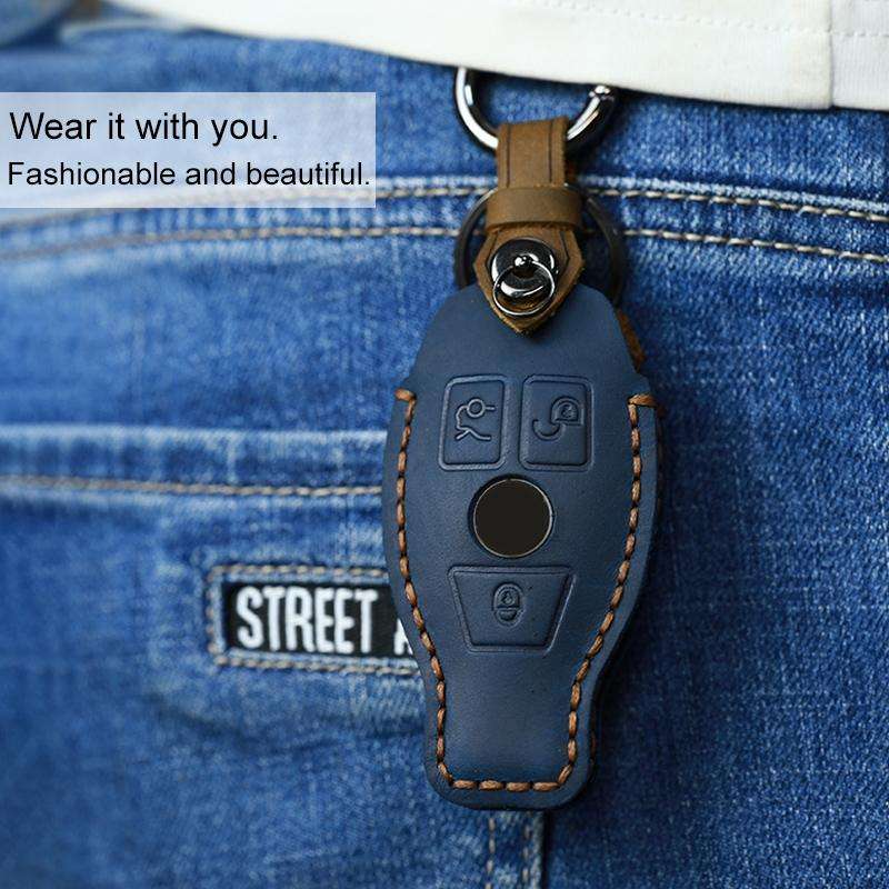 For Mercedes-Benz Old Style Car Cowhide Leather Key Protective Cover Key Case (Red)