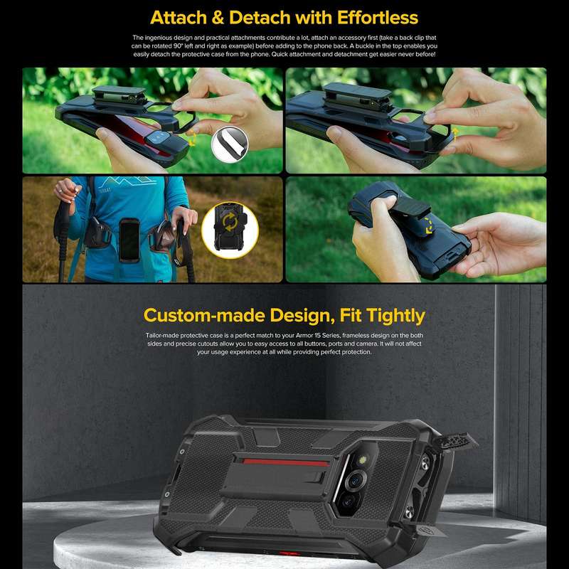 For Ulefone Power Armor 15 Ulefone Back Clip Phone Case with Carabiner (Black)