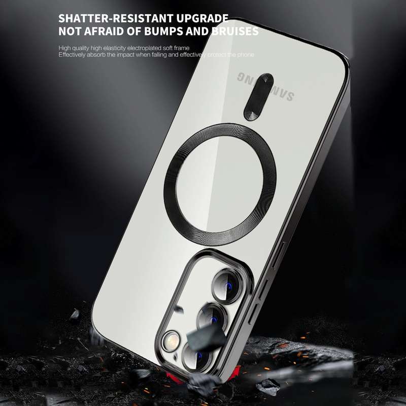 For Samsung Galaxy S23 5G CD Texture Plating TPU MagSafe Phone Case with Lens Film(Black)