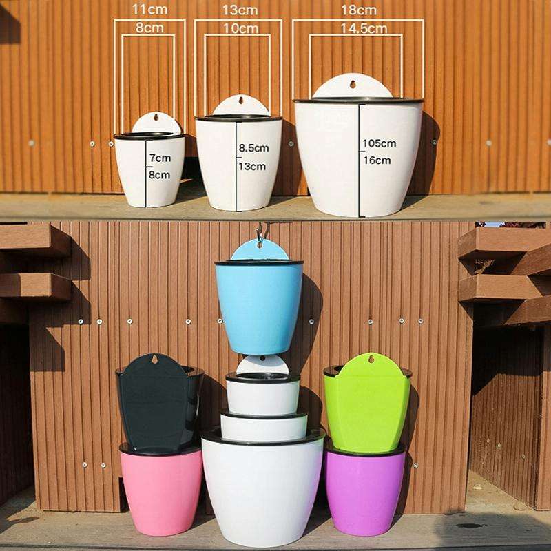 Self-Watering Planter Grow Plants Lazy Flower Pots Wall-hanging Round Resin Plastic Flower Pots, ...