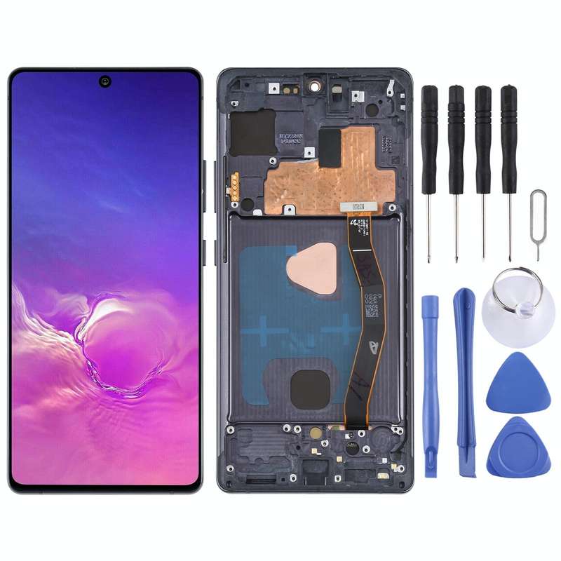 Original Super AMOLED Material LCD Screen and Digitizer Full Assembly with Frame for Galaxy S10 L...