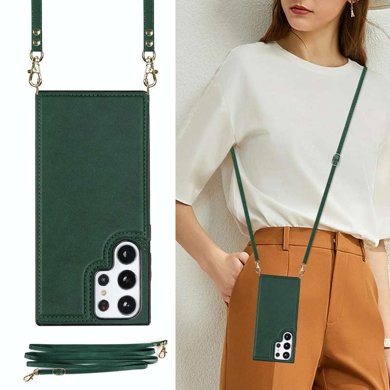 For Samsung Galaxy S23 Ultra 5G Cross-body Square Double Buckle Flip Card Bag TPU+PU Case(Green)