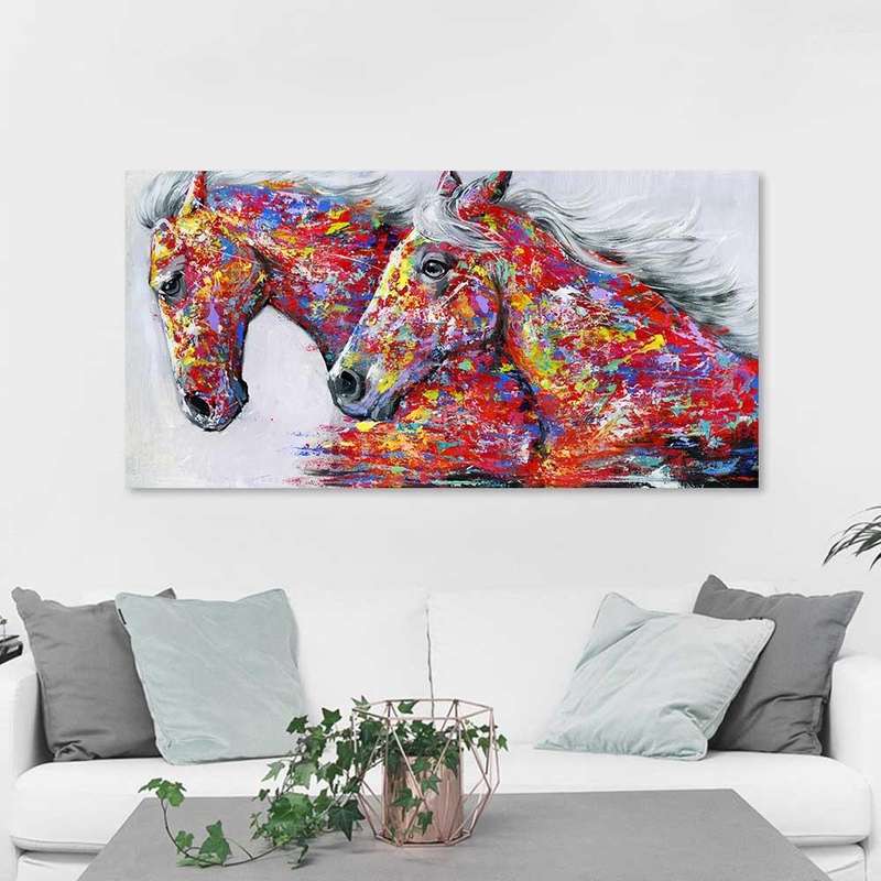 Two Horses Watercolor Decorative Oil Painting Living Room Decoration Painting Frameless Core, Siz...