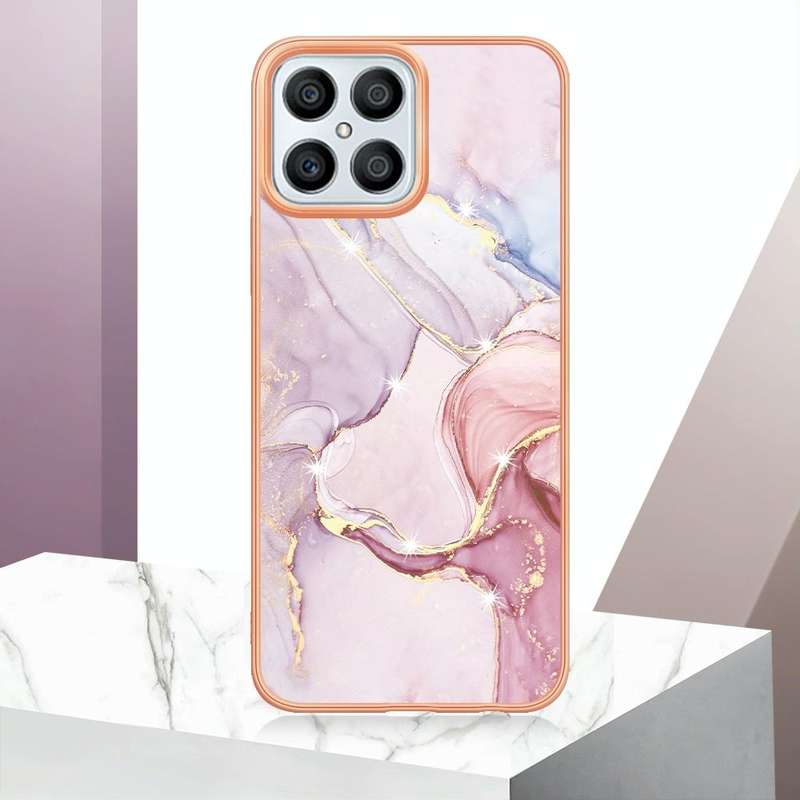 For Honor X8 4G Electroplating Marble Dual-side IMD Phone Case(Rose Gold 005)