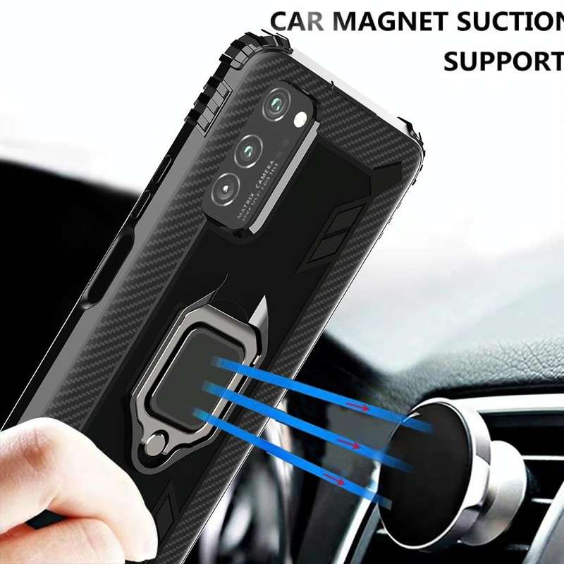 For Huawei P40 Carbon Fiber Protective Case with 360 Degree Rotating Ring Holder(Black)