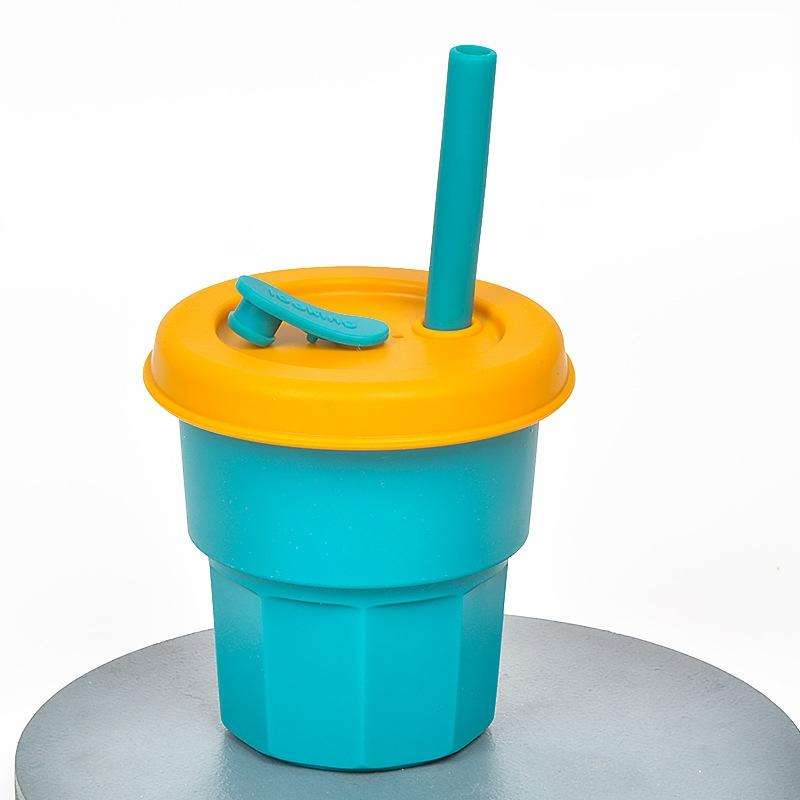 Children Silicone Straw Cups Drop And High Temperature Resistant Water Cups Olive Green Cup + Tur...