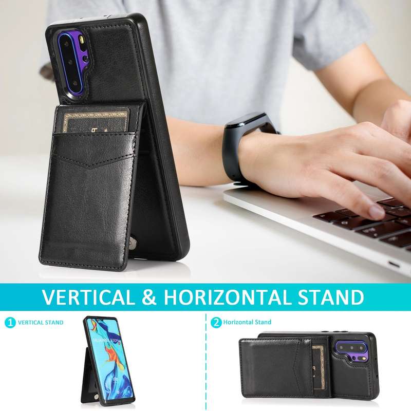 For Huawei P30 Pro Solid Color PC + TPU Protective Case with Holder & Card Slots(Black)
