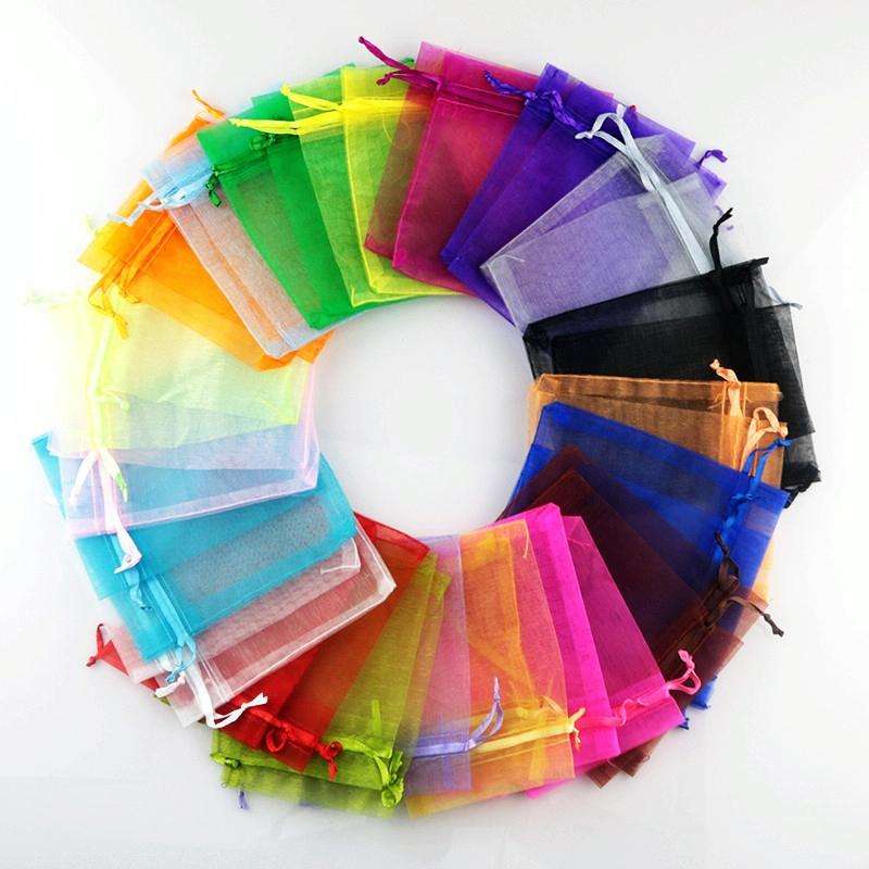 100 PCS Gift Bags Jewelry Organza Bag Wedding Birthday Party Drawable Pouches, Gift Bag Size:13X1...
