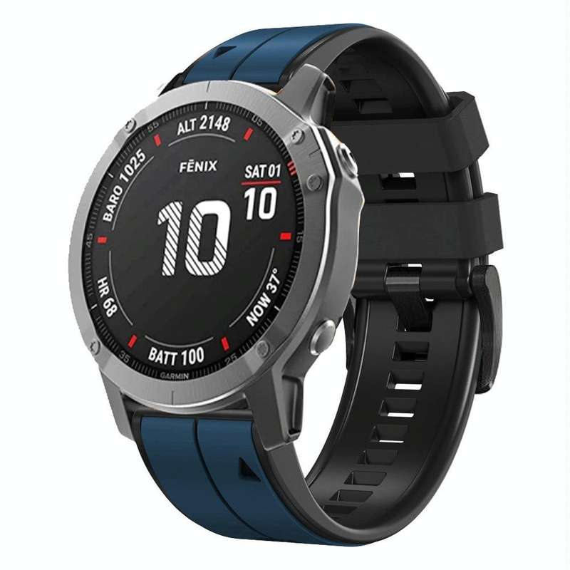 For Garmin Fenix 6 22mm Silicone Sports Two-Color Watch Band(Dark Blue+Black)