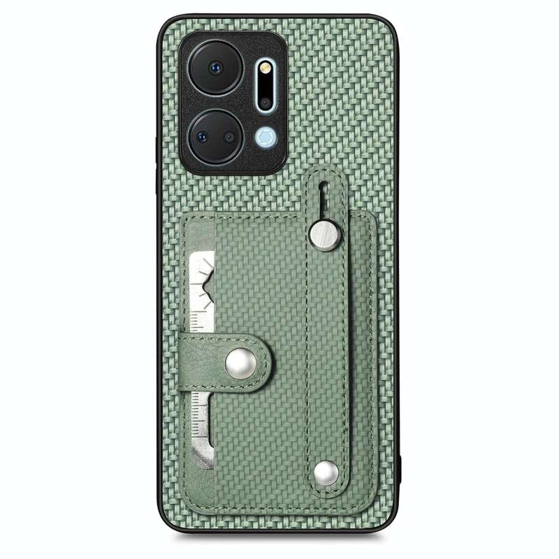 For Honor X7A Wristband Kickstand Card Wallet Back Cover Phone Case with Tool Knife(Green)