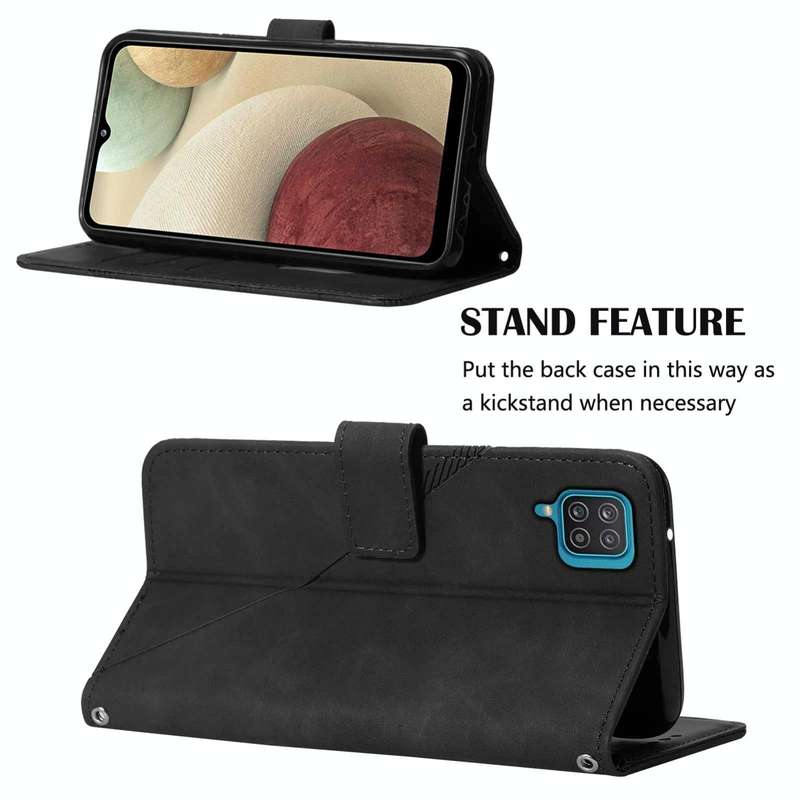 For Samsung Galaxy A12 / M12 Crossbody 3D Embossed Flip Leather Phone Case(Black)