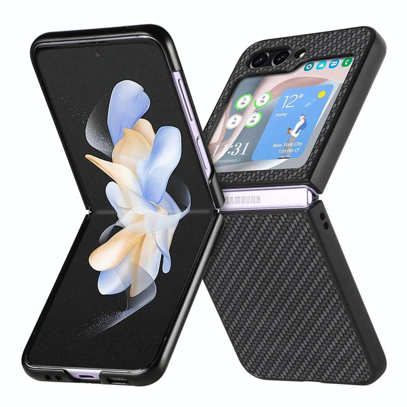 For Samsung Galaxy Z Flip5 Carbon Fiber Fold Back Phone Case(Black)