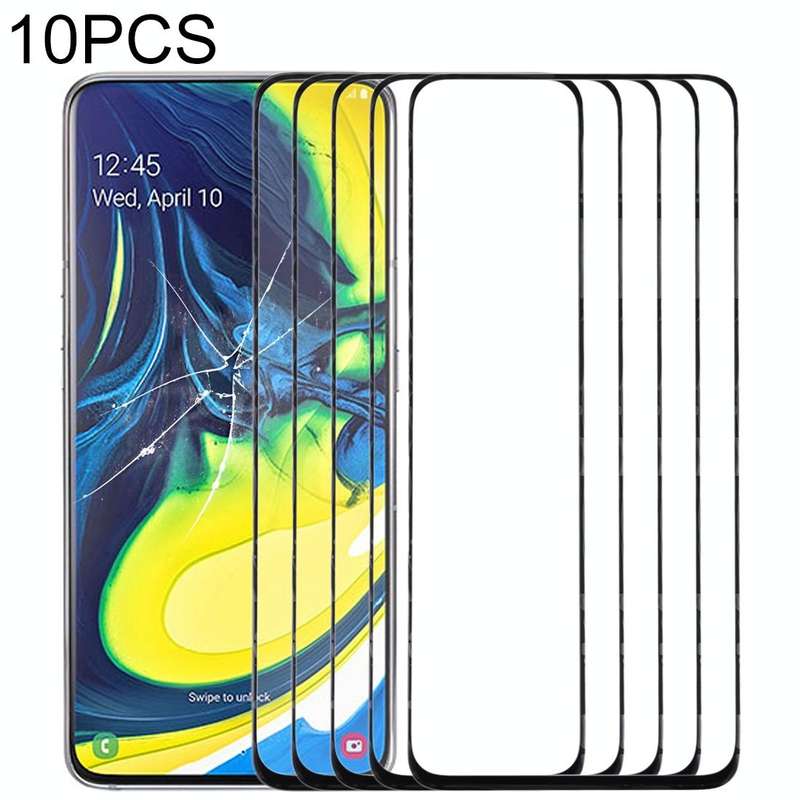 For Samsung Galaxy A90 / A80 10pcs Front Screen Outer Glass Lens (Black)