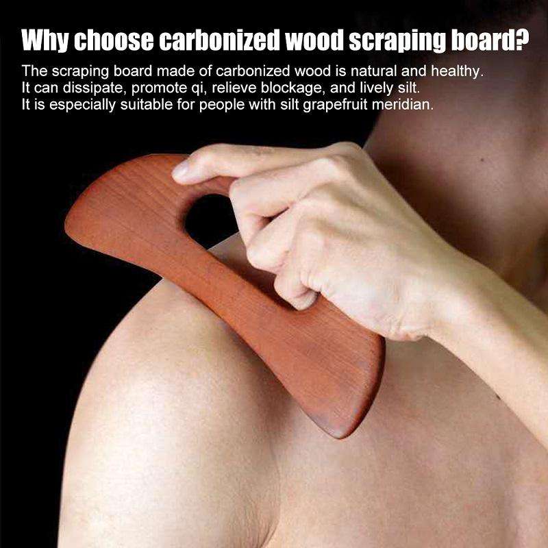 Wooden Back Scraping Board Stovepipe Massage Tool(Carbonized Beech)