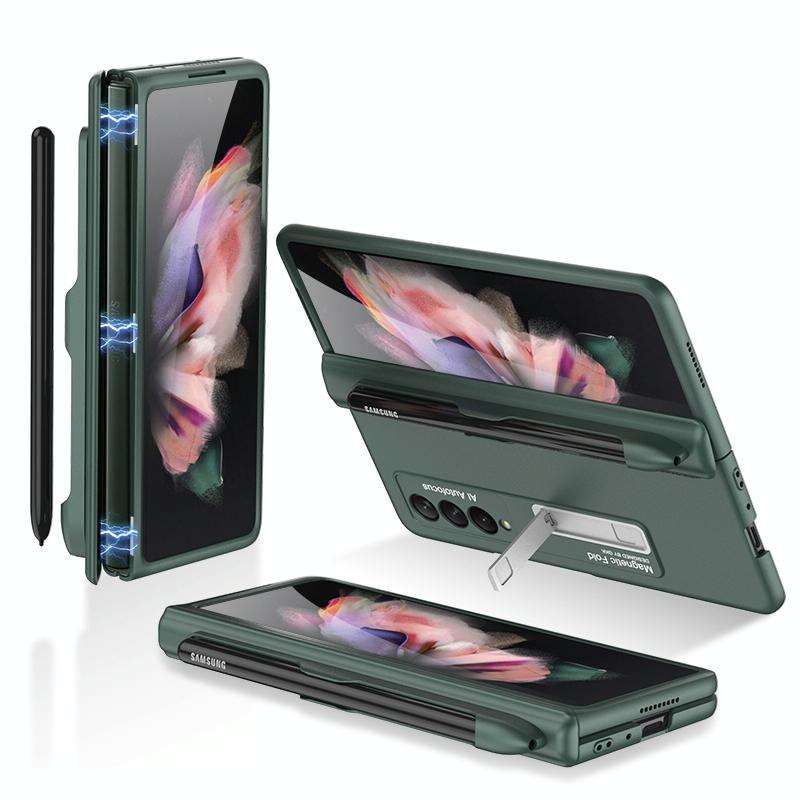 For Samsung Galaxy Z Fold3 5G GKK Magnetic Full Coverage Phone Flip Case with Pen Slot(Dark Green)
