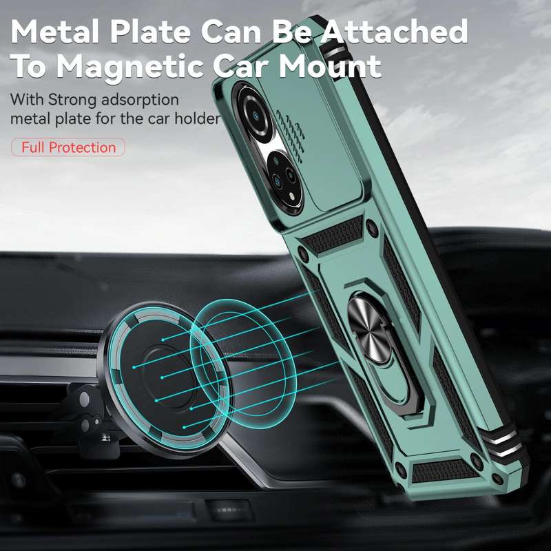 For Honor X7 Sliding Camshield Holder Phone Case(Dark Green)