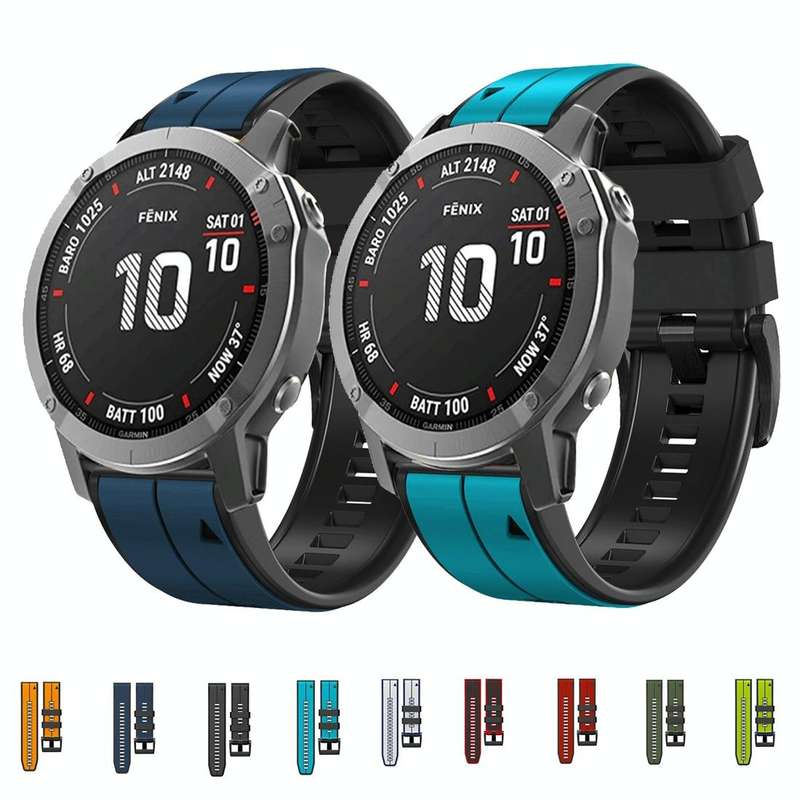 For Garmin Fenix 6 Pro 22mm Silicone Sports Two-Color Watch Band(Carbon Ash + Black)