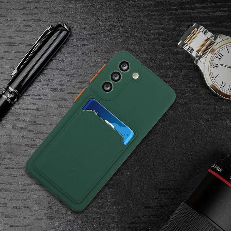 For Samsung Galaxy S21 FE 5G Card Slot Design Shockproof TPU Phone Case(Dark Green)