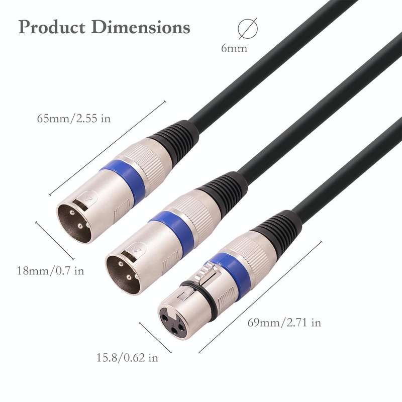 2055YMMF-05 XLR 3pin Female to Dual Male Audio Cable, Length: 50cm(Black)