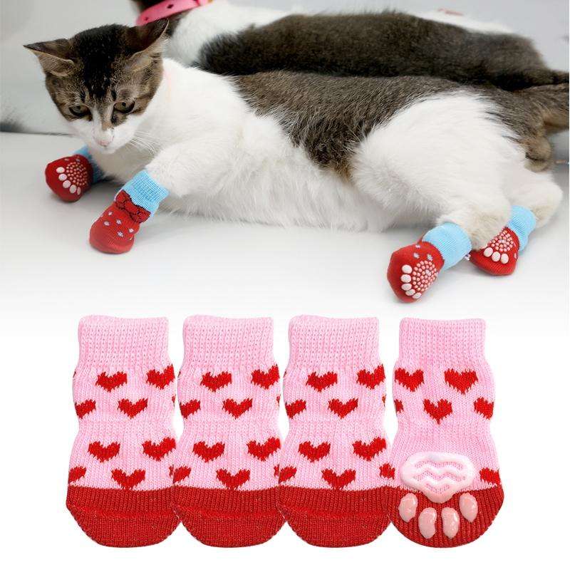 4pcs /Set  Pet Dog Puppy Cat Shoes Slippers Non-Slip Socks Pet Cute Indoor for Small Dogs Cats Sn...
