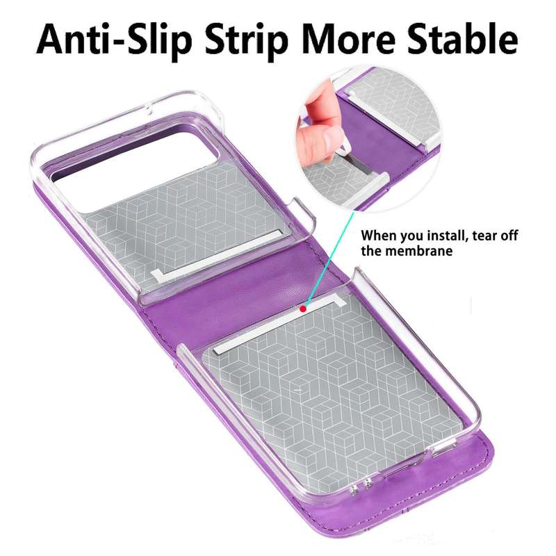 For Samsung Galaxy Z Flip 5G Diagonal Lanyard Embossed Card Phone Case(Purple)