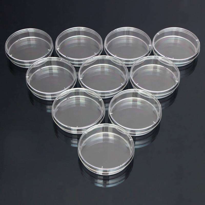 10 PCS Polystyrene Sterile Petri Dishes Bacteria Dish Laboratory Biological Scientific Lab Suppli...