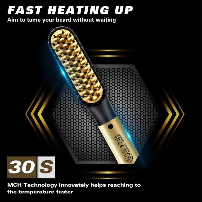 Mini Men Electrical Beard Styling Comb Beard Straightener, Plugs: US Plug (Gold)