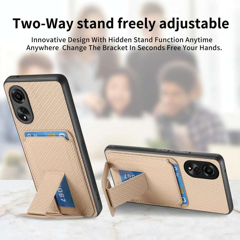 For OPPO Reno10 Pro+ Carbon Fiber Card Bag Fold Stand Phone Case(Khaki)