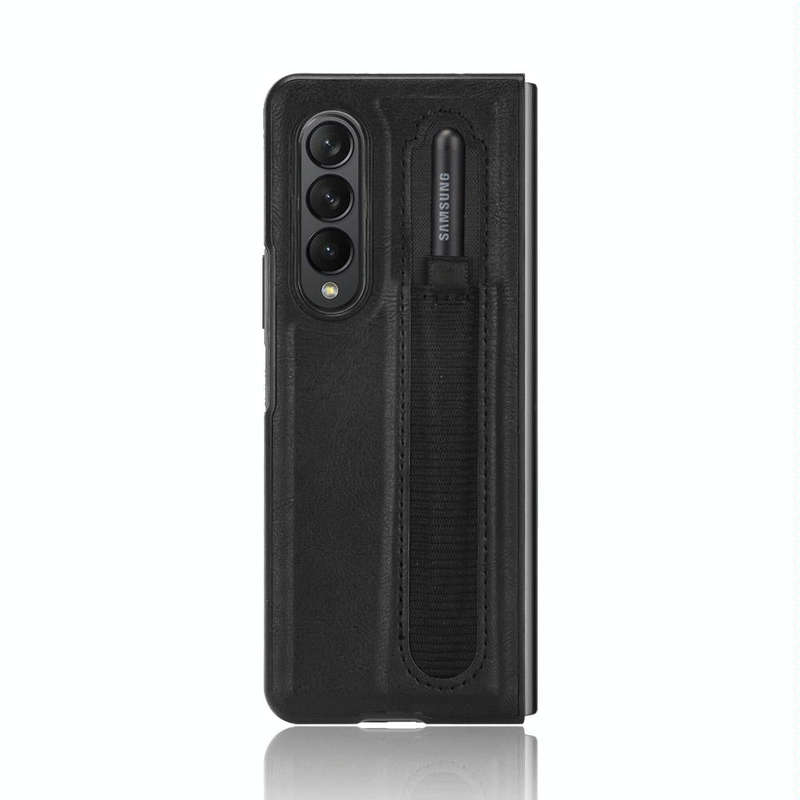 For Samsung Galaxy Z Fold3 5G Vintage Texture Phone Case with Pen Slot(Black)