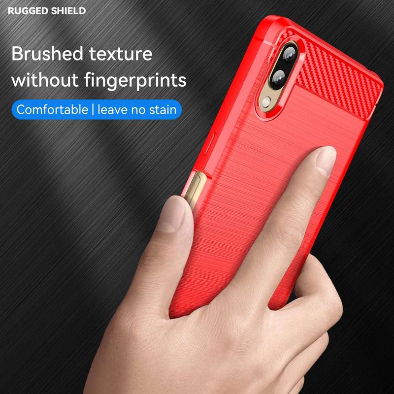 For Sony Xperia L3 Brushed Texture Carbon Fiber TPU Phone Case(Red)