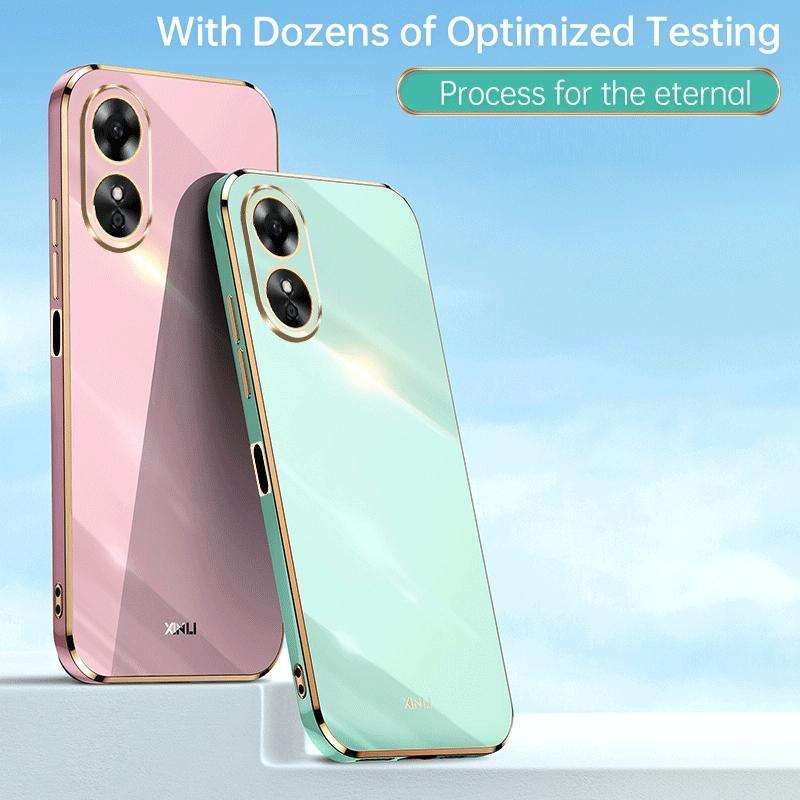 For OPPO A17 XINLI Straight 6D Plating Gold Edge TPU Phone Case(Mint Green)