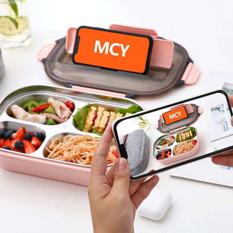 304 Stainless Steel Lunch Box Leakproof Insulated Student Dormitory Bento Box, Spec: 4 Grid Black