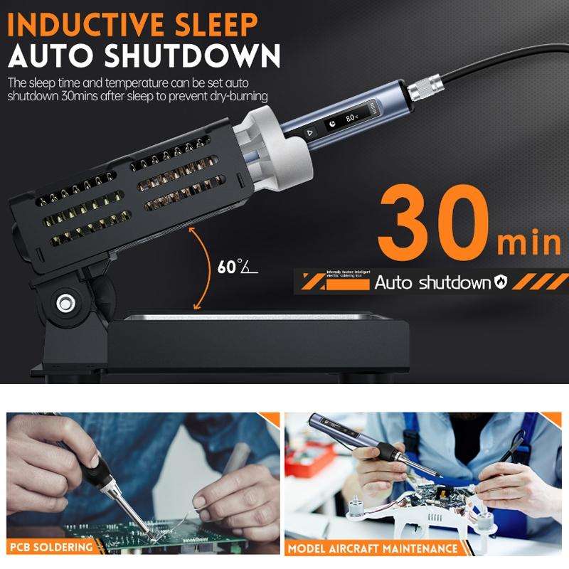 FNIRSI HS-01 Smart Soldering Iron Digital Display Portable Mini Soldering Station(Black BC2)