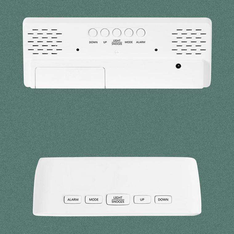 Mirror Bedside Alarm Clock Battery Plug-In Dual-Purpose LED Clock, Colour: Rectangular White Shel...