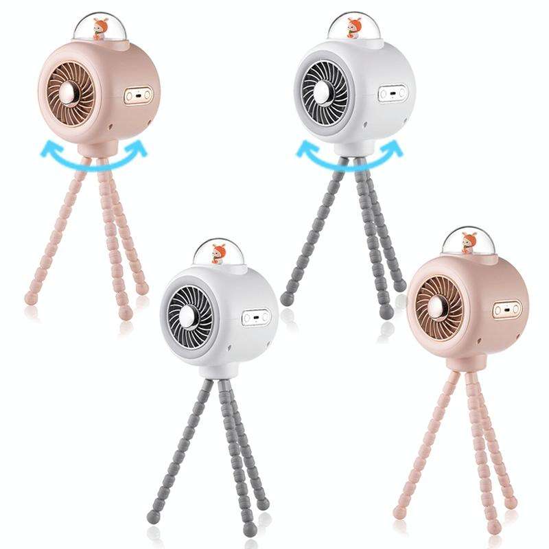 Baby Stroller Fan Home Mute Outdoor Cooling Portable Rabbit Octopus Fan With Shake Head (White)