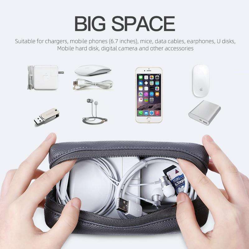 Leather Power Pack Charger Data Cable Mouse Digital Storage Bag(Rose Gold)