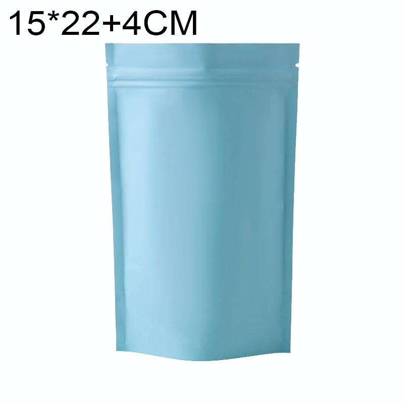100 PCS/Set Matte Aluminum Foil Snack Stand-up Pouch, Size:15x22+4cm(Sky Blue)