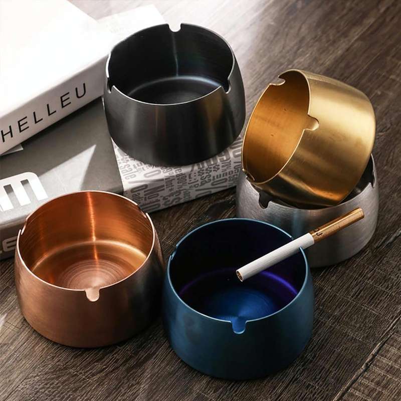 Thickened Stainless Steel Ashtray Windproof And Drop-Proof Ashtray, Specification: Small(Black)