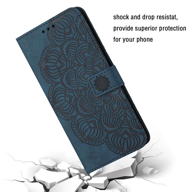For OPPO Reno7 5G Mandala Embossed Flip Leather Phone Case(Blue)