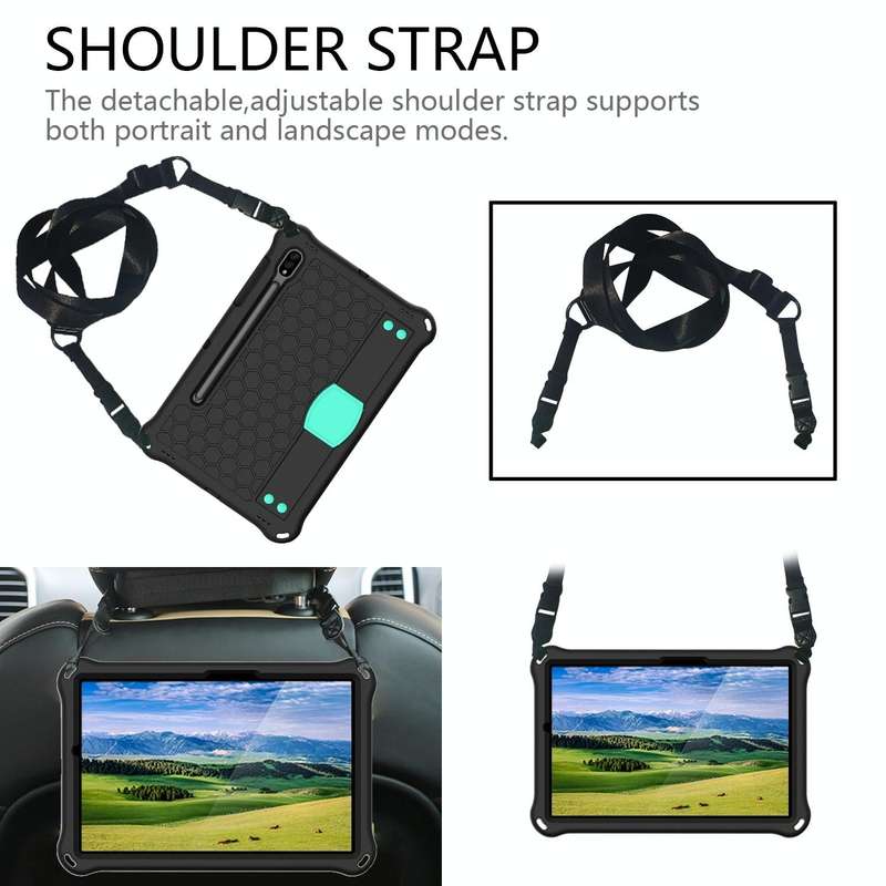 For Samsung Galaxy Tab S8 / Tab S7 Honeycomb Design EVA + PC Tablet Case with Strap(Black+Mint Gr...