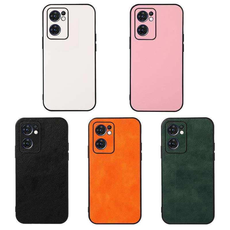 For OPPO Reno7 5G International Accurate Hole Two-color Litchi Texture PU Phone Case(Pink)