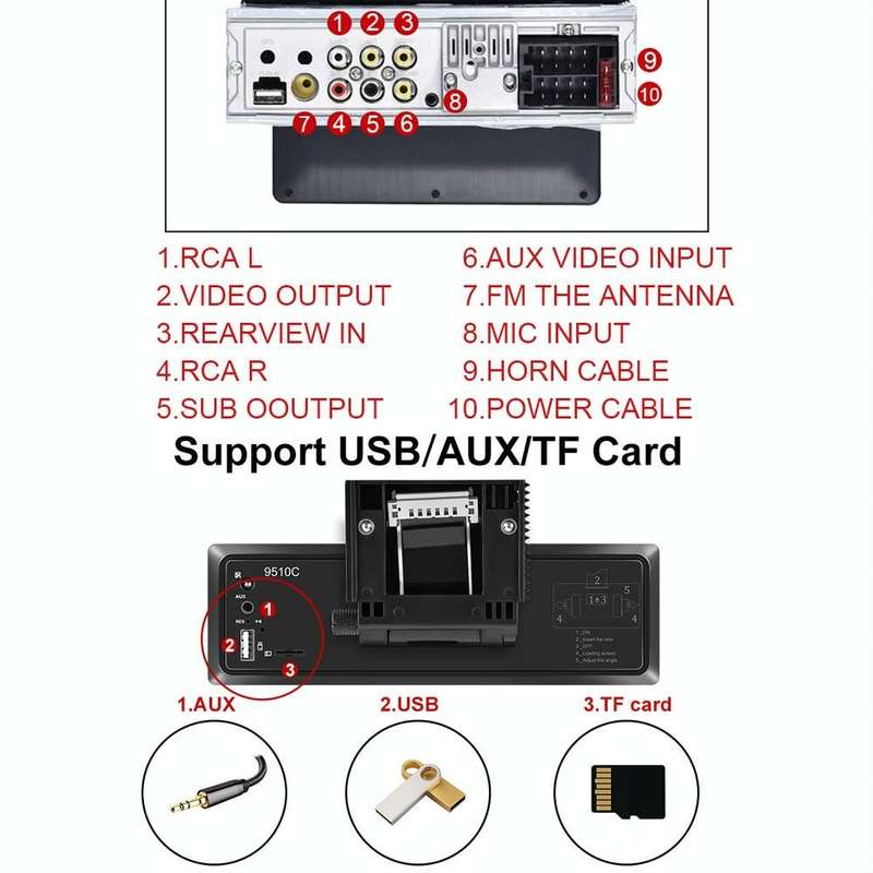 C800 9.5 Inch MP5 Single Butt Carplay Player, Style: Standard+4 Light Camera