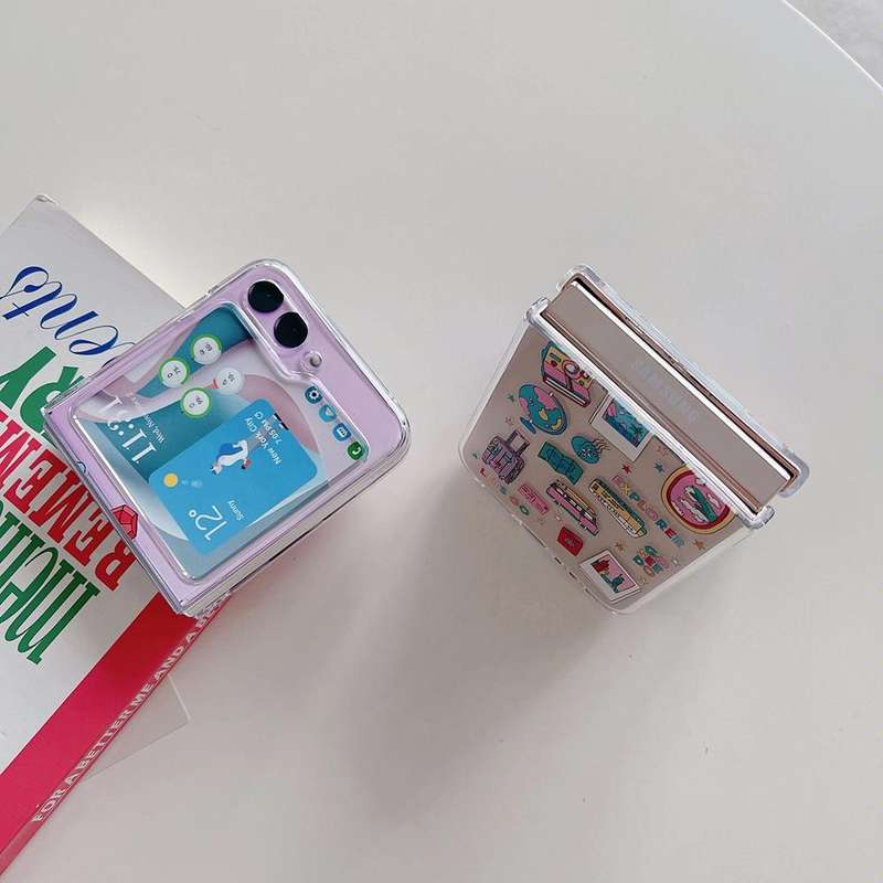 For Samsung Galaxy Z Flip5 Painted Pattern PC Transparent Folding Phone Case(Z75 Era Tags)