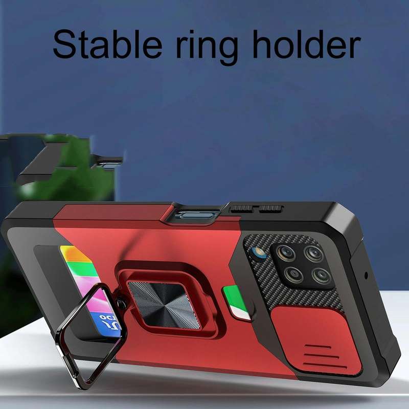 For Samsung Galaxy A12 Sliding Camera Cover Design PC + TPU Shockproof Case with Ring Holder & Ca...