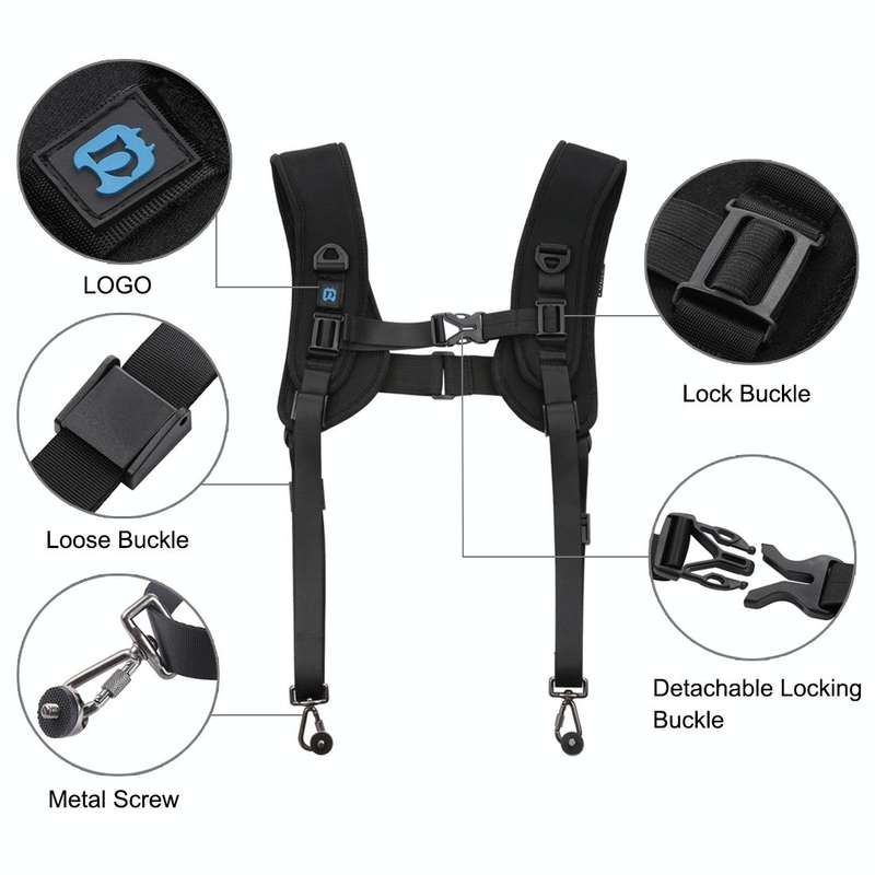 PULUZ Quick Release Double Shoulder Harness Soft Pad Decompression Foam Strap Belt for DSLR Digit...