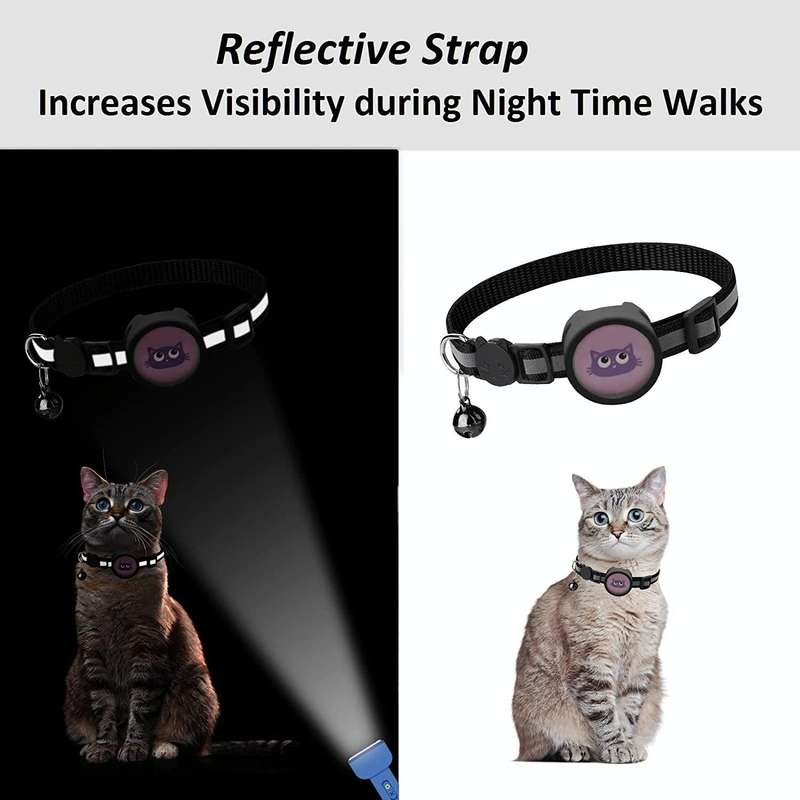 Pet Reflective Collar with Bell for AirTag(Black)