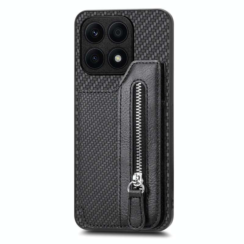 For Honor X8A Carbon Fiber Horizontal Flip Zipper Wallet Phone Case(Black)