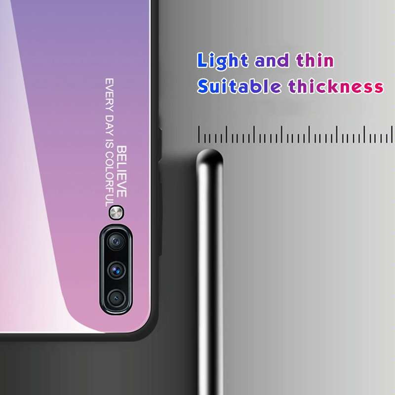 For Galaxy A70 Gradient Color Glass Case(Red Blue)